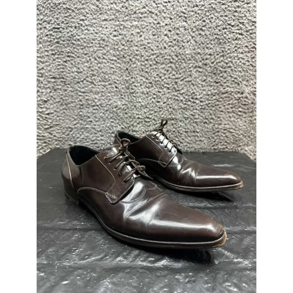 Dolce & Gabbana Leather Pointed Toe Lace-Up Derby Shoes Dark Brown Men Size 6 UK
